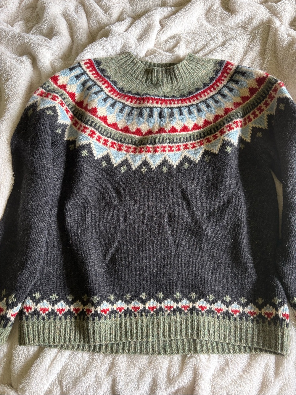 Eddie Bauer Charcoal Fair Isle Crewneck Sweater with Multicolor Yoke